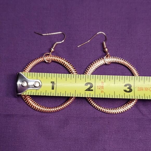 Rose Gold & Copper Tone Textured Holographic Round Dangle Drop Earrings - Picture 9 of 10